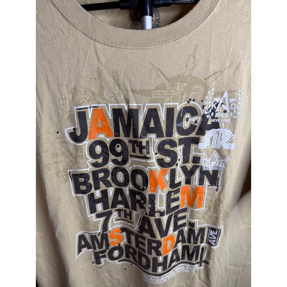 Akademiks Mens Graphic T-Shirt Tan Brooklyn Harlem 99th St Cotton 3XL - Picture 2 of 4